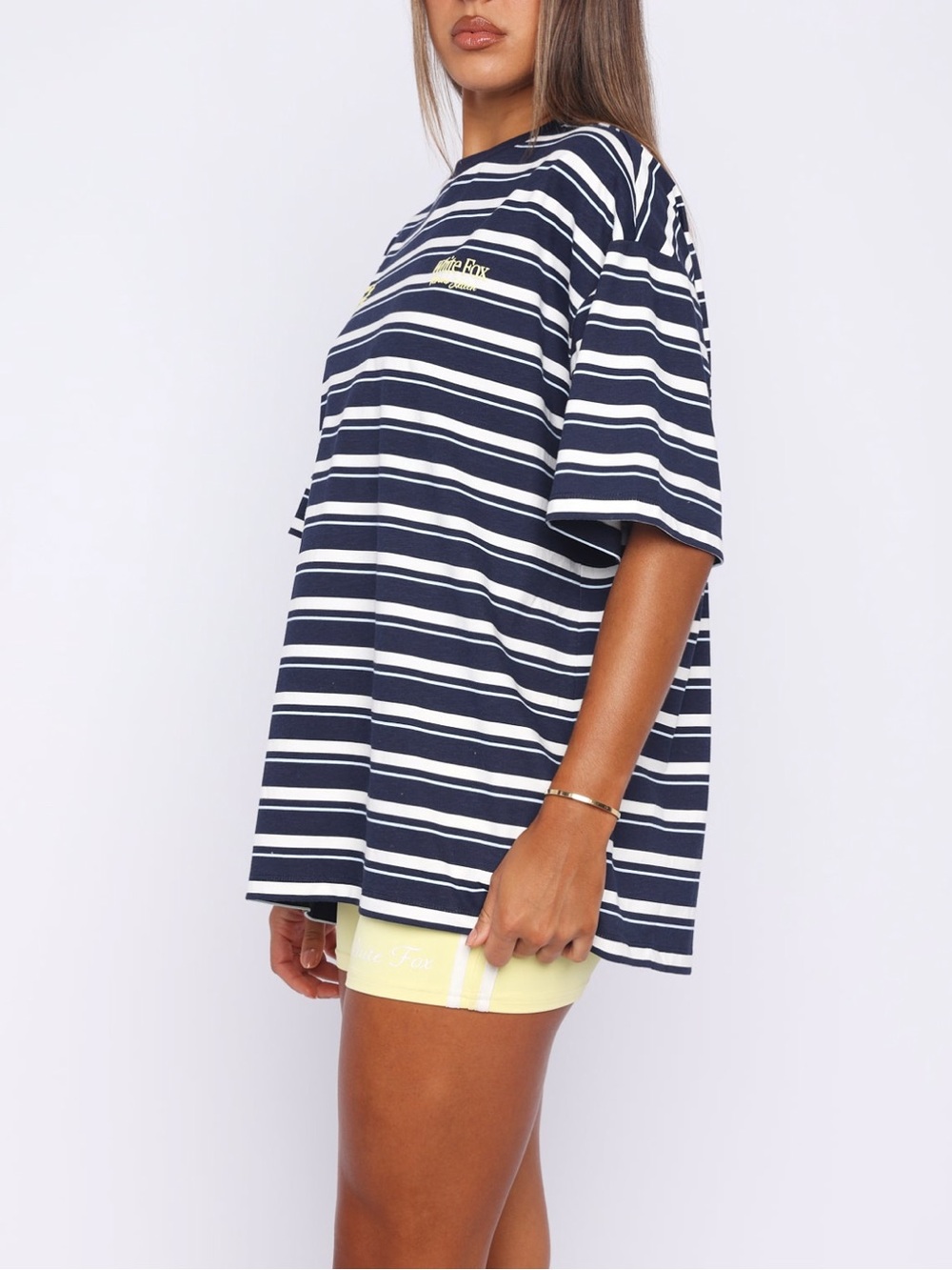 White Fox Verano Sixteen Viola Oversized Tee Navy Stripe NWT XXS/XS - Picture 3 of 16